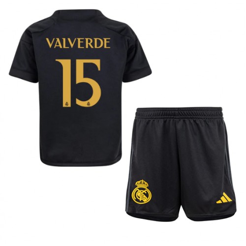 Otroški Nogometni dresi Real Madrid Federico Valverde #15 Tretji 2023-24 Kratek Rokav (+ Kratke hlače)